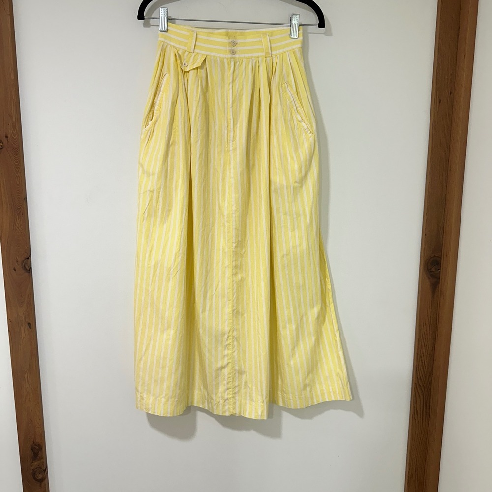 Vintage Breeches Yellow White Striped Cotton Midi Skirt Womens 8 Made in USA